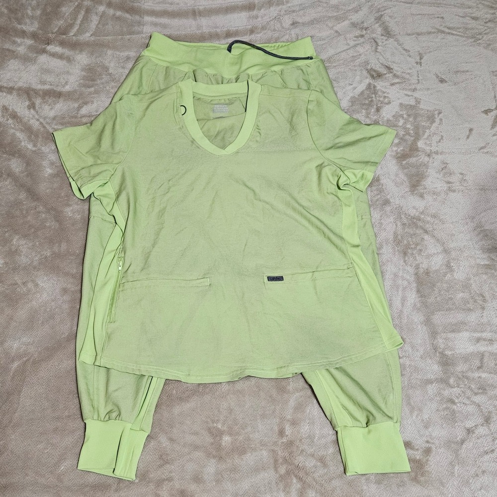 Womens Scrub Set Lime Green V-Neck Top Large Petite Large Joggers